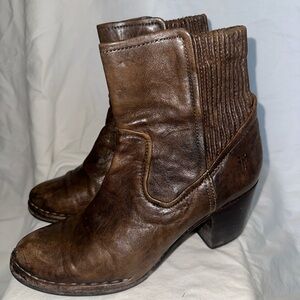 Frye dark brown heeled bootie elastic back